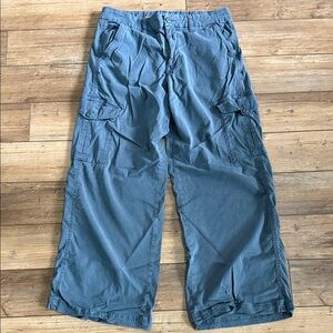 American Eagle Cargo Pants - midrise baggy fit, stretch fabric, navy blue, sz 10